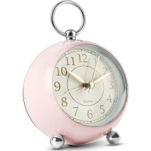 (Pink) Silent Bedside Clocks Battery Operated Non Ticking Desk Clock Analogue Alarm Clock Bedroom Retro Alarm Clock