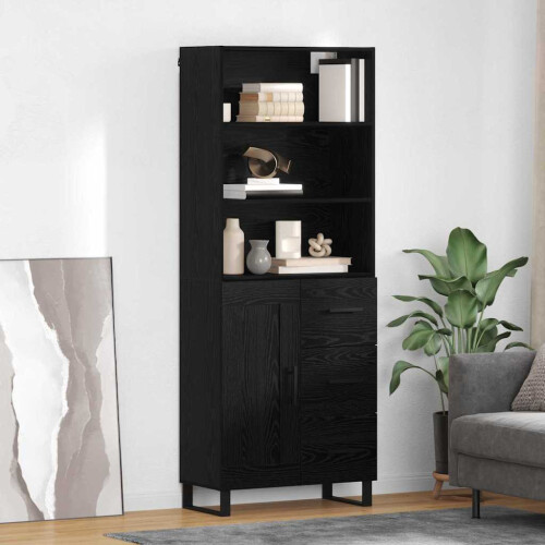 VidaXL vidaXL Highboard with Drawer 2 pcs Black Oak Engineered Wood