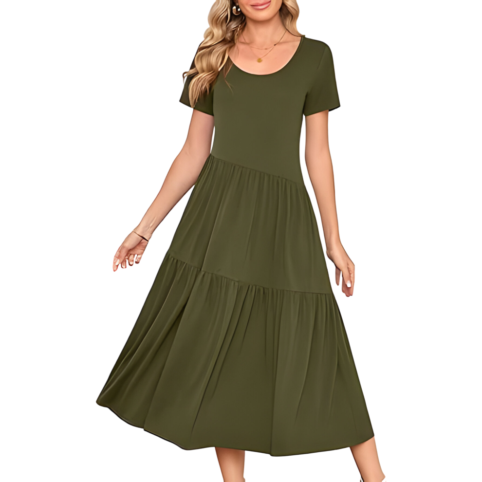 Womenâs Maxi Dress Long, Short Sleeve, Elegant, Stylish, Summer Green XL â maxi dress womens, green maxi dress, summer dress with pockets-image-OPC-PVSJPSG-NEW