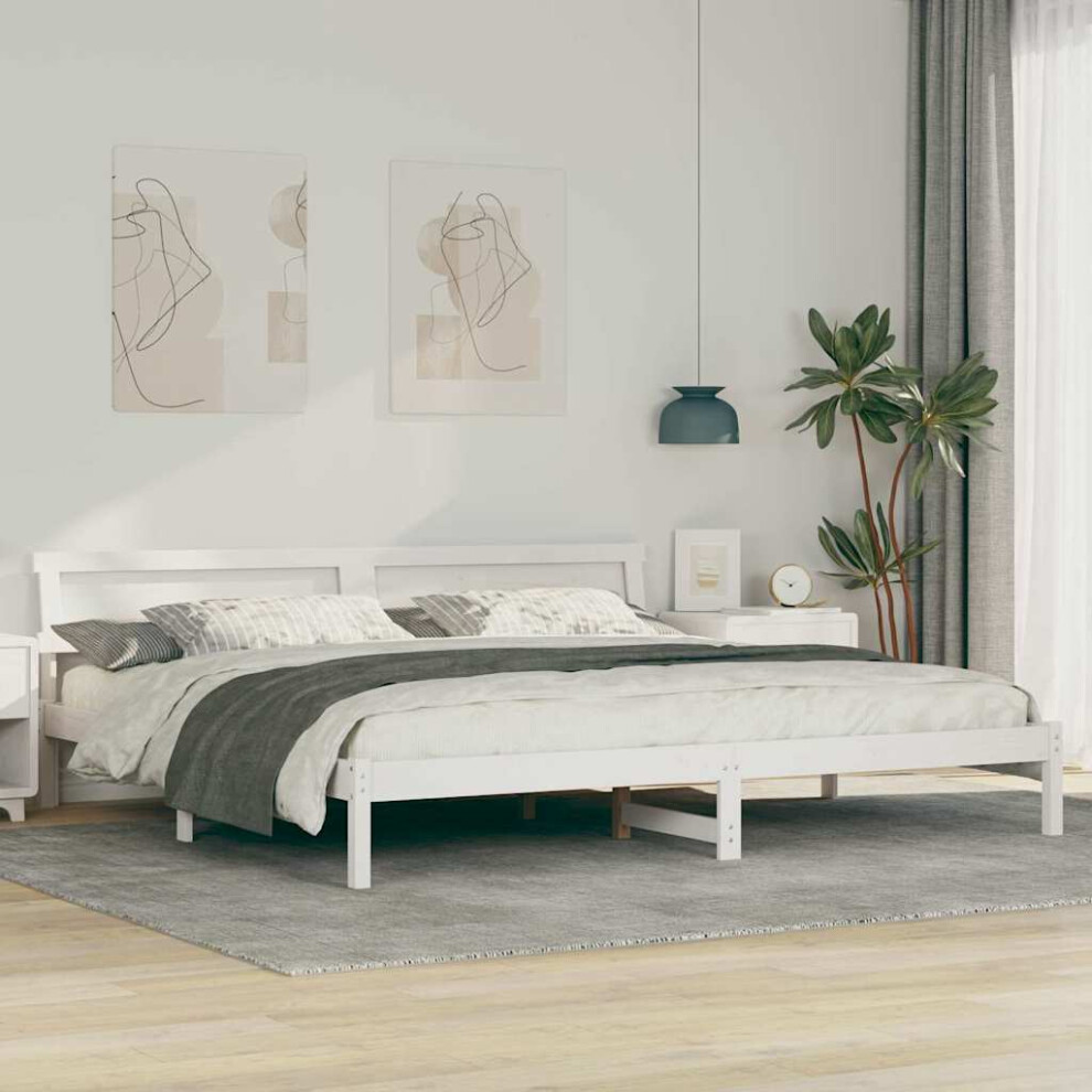 VIDAXL - Bed Frame - Solid Pine Wood - White - 200 x 200 cm - Image 2
