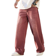 Zewool Herren Baggy Jeans Loose Fit Weites Bein Rot XS — zewool baggy jeans, rote herren jeans, streetwear y2k hosen, baggy lockere passform