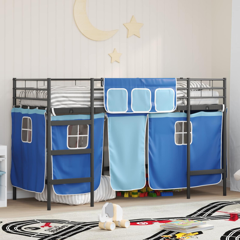 Vidaxl Kids'loft Bed Frame With Curtains Black And Blue 75 X 190 Cm