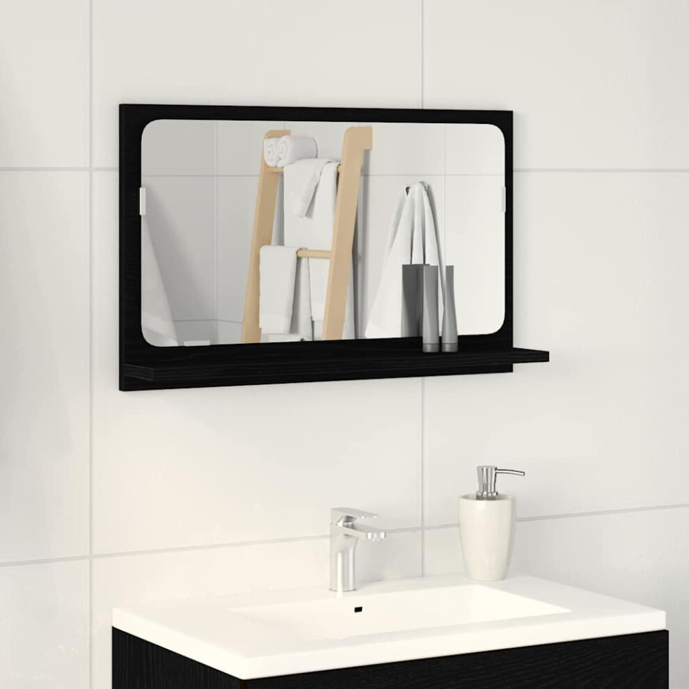 Vidaxl Mirror Shelf Oak 60 X 10.5 X 37 Cm Engineered Wood Black