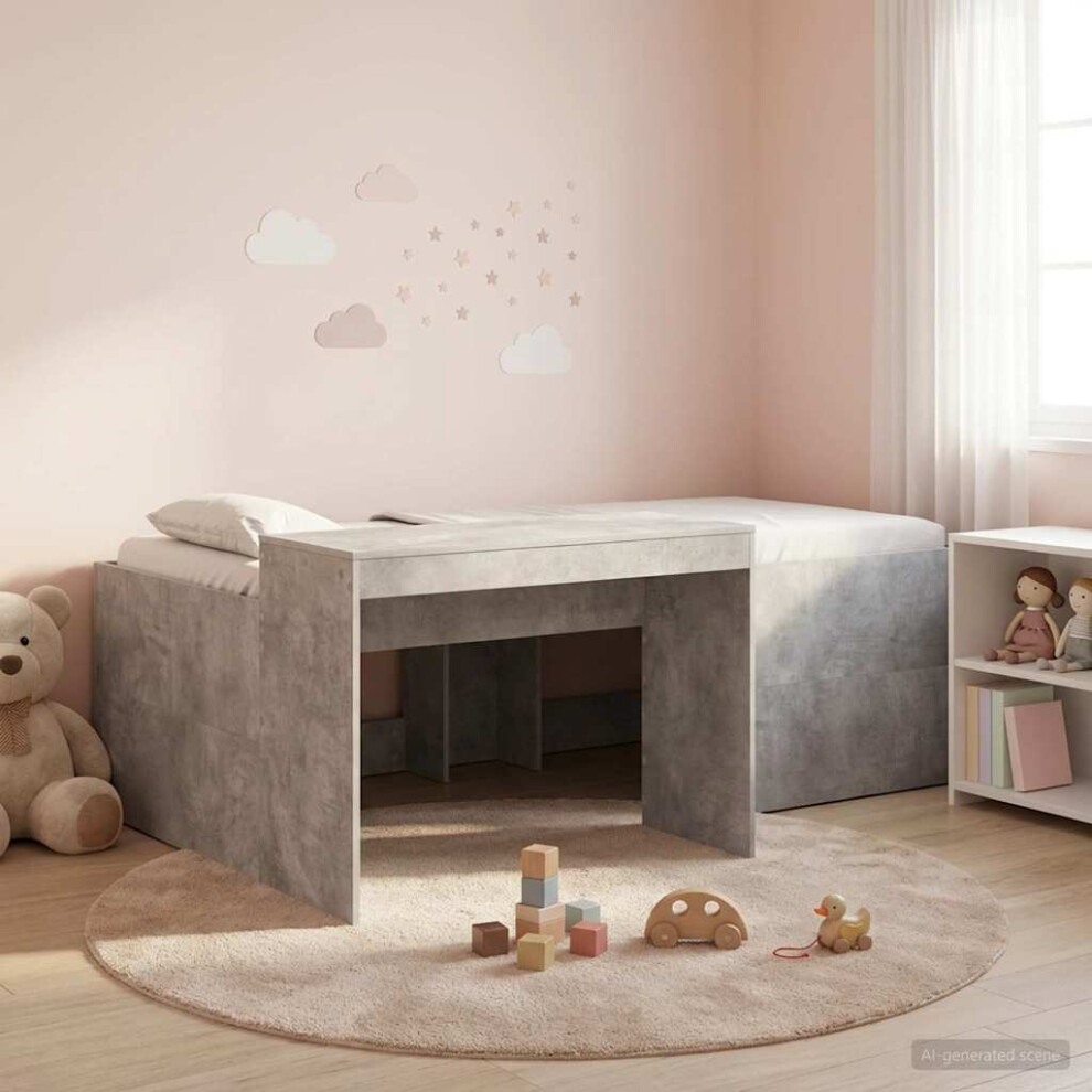 Vidaxl Kids'high Bed Frame With Desk Concrete 90 X 200 Cm Grey