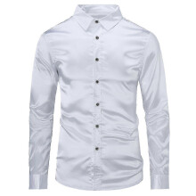 (S, White) Mens Casual Fashion Shiny Long-sleeved Slim-fit Formal Shirt Best Seller_Good quality