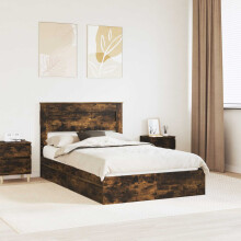 vidaXL Storage Bed with Drawer Smoked Oak 135 x 190 cm Engineered Wood