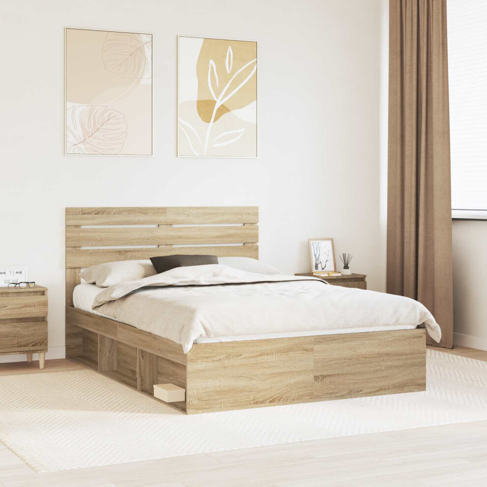 Vidaxl Bed Frame With Headboard Sonoma 160 X 200 Cm Solid Pine Wood