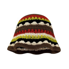 (Brown) Knit Bucket Hat for Woman Breathable Multiple Color Weaving Wide Brim Bucket Hat Adult Teens Summer Fisherman Cap Yellow