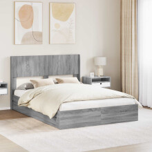vidaXL Bed Frame with Storage and Headboard Grey Sonoma 150 x 200 cm