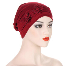 (Burgundy) Traditional Turban For Women Hijab For Women Hair Wrap Flower Head Wrap For Women Hijab Caps Floral Chemo Beanies Burgundy