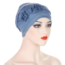 (Denim Blue) Traditional Turban For Women Hijab For Women Hair Wrap Flower Head Wrap For Women Hijab Caps Floral Chemo Beanies Burgundy