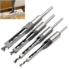 Square Hole Drill Bit, 4pcs Woodworking Mortiser Square Drill Bits, Spiral Drill Bits Kits Mortise Press, Wood Drill Set Space Hole Drill (6.4 Mm / 8