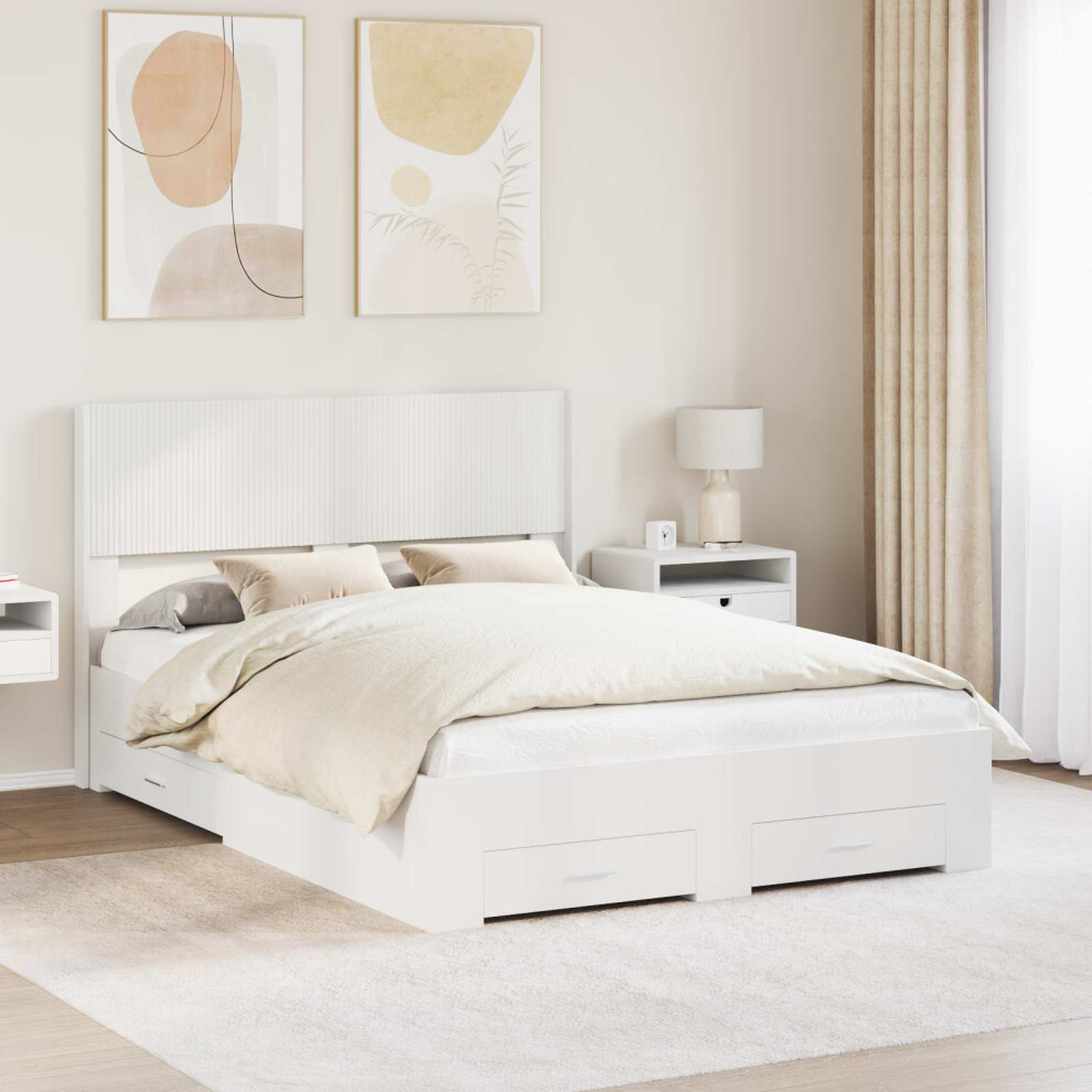 Vidaxl Bed Frame With Storage And Headboard White Engineered Wood