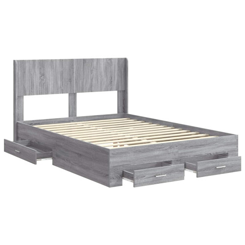 VidaXL vidaXL Bed Frame with Storage and Headboard Grey Sonoma 2