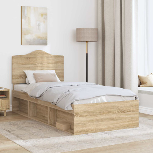VidaXL vidaXL Bed Frame with Headboard Sonoma Oak 75 x 190 cm Solid Pine Wood 1