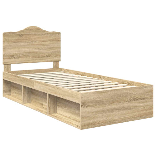 VidaXL vidaXL Bed Frame with Headboard Sonoma Oak 75 x 190 cm Solid Pine Wood 2