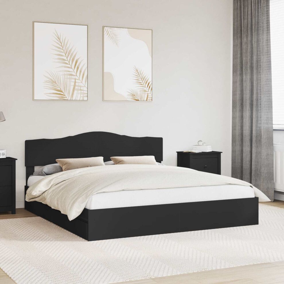 Vidaxl Storage Bed With Headboard Black 200 X 200 Cm Engineered Wood
