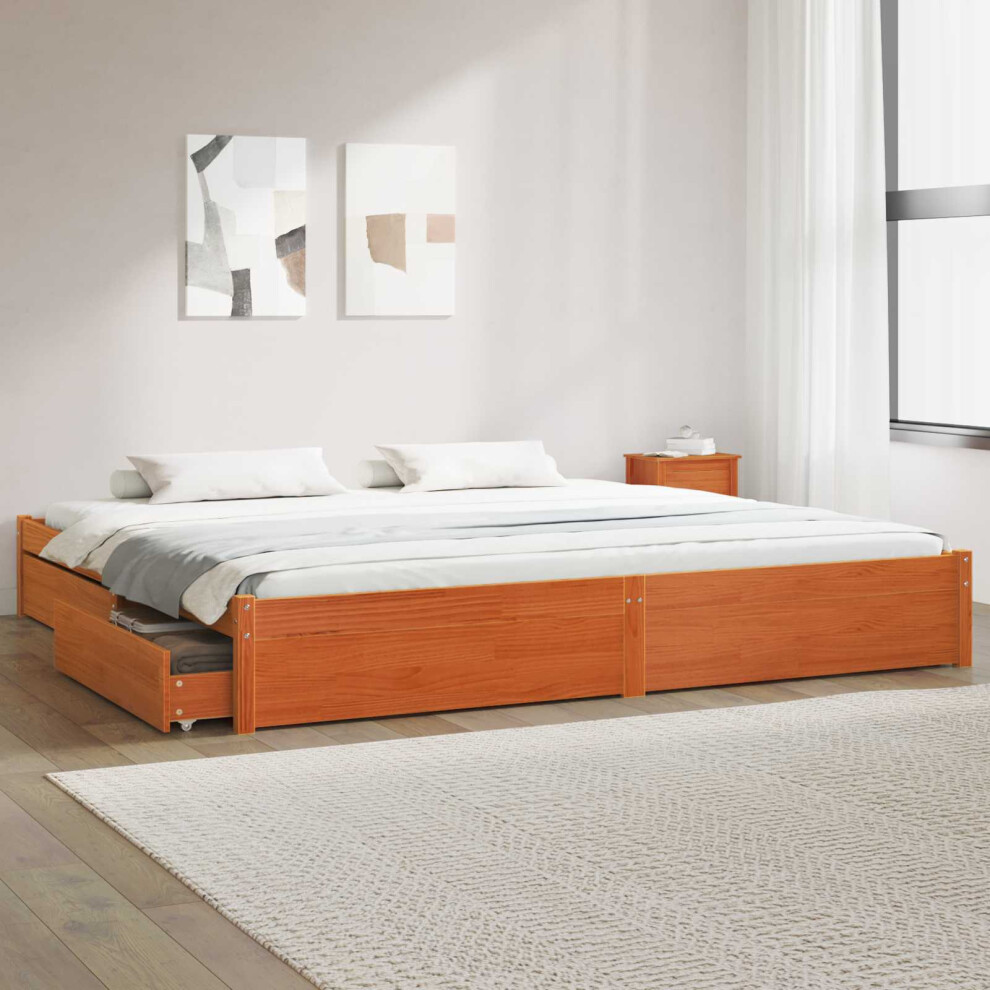 Vidaxl Bed Frame With Drawer Wax Brown 200 X 200 Cm Solid Pine Wood