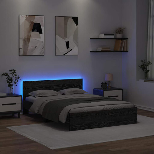VidaXL vidaXL Bed Frame with Headboard Black Oak 120 x 190 cm Engineered Wood 1