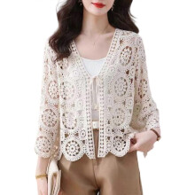 (os, apricot) Women's Lightweight Shrugs Crochet Boleros Shrugs Sweaters Tie Front Long Sleeve Cropped Cardigan for Spring Summer White os