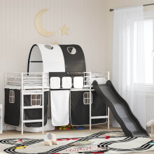 vidaXL Kids'Loft Bed Frame White and Black 90 x 190 cm Metal