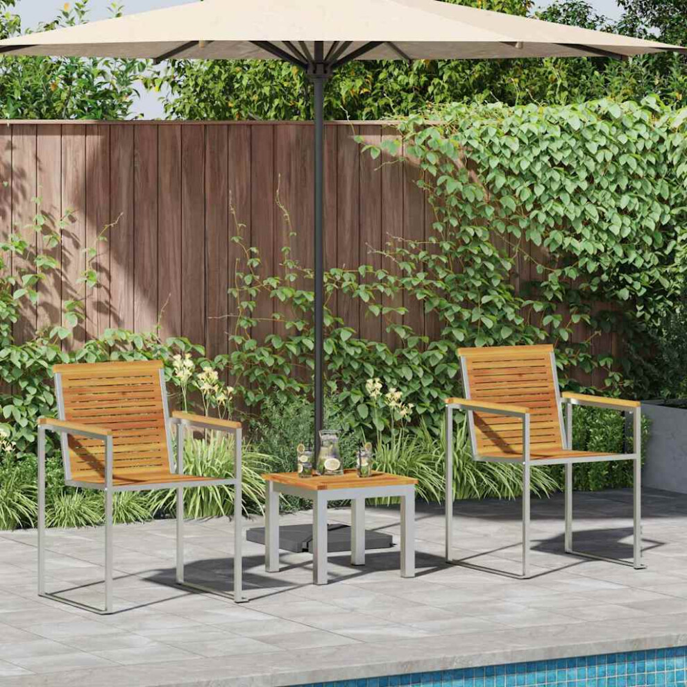 Vidaxl Sun Lounger 3 Pcs Brown Solid Acacia Wood And Stainless Steel