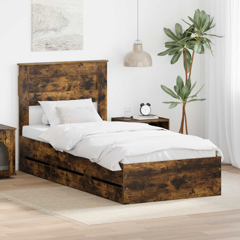 Vidaxl Bed Frame With Drawer Smoked Oak 90 X 200 Cm Engineer Wood