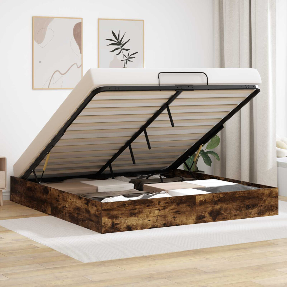 Vidaxl Ottoman Bed Frame Smoked Oak 203 X 160 X 25 Cm Engineered Wood