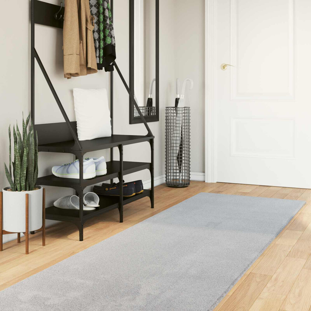 Vidaxl Medium Pile Soft And Washable Rug Huarte Grey 80 X 1000 Cm