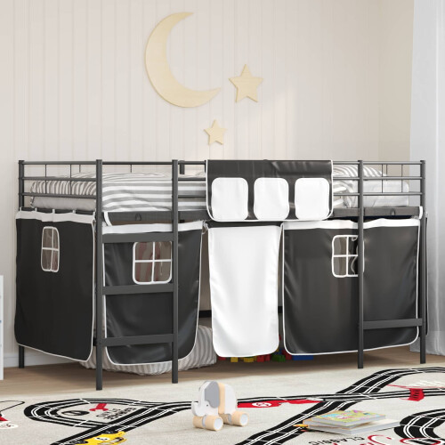 VidaXL vidaXL Kids'Loft Bed Frame with Curtains Black 100 x 200 cm