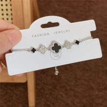 (Style 75) Rose Gold Adjustable Slider Bracelet, Red Enamel & Hollow Four Leaf Clover Charms with Clear Zircon Accents