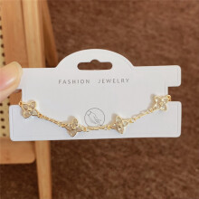 (Style 103) Rose Gold Adjustable Slider Bracelet, Red Enamel & Hollow Four Leaf Clover Charms with Clear Zircon Accents