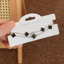 (Style 91) Rose Gold Adjustable Slider Bracelet, Red Enamel & Hollow Four Leaf Clover Charms with Clear Zircon Accents
