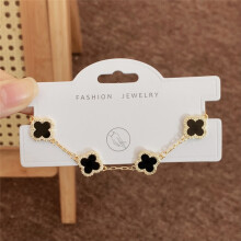 (Style 56) Rose Gold Adjustable Slider Bracelet, Red Enamel & Hollow Four Leaf Clover Charms with Clear Zircon Accents