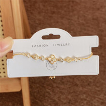 (Style 21) Rose Gold Adjustable Slider Bracelet, Red Enamel & Hollow Four Leaf Clover Charms with Clear Zircon Accents