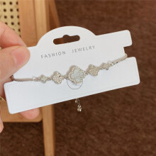 (Style 74) Rose Gold Adjustable Slider Bracelet, Red Enamel & Hollow Four Leaf Clover Charms with Clear Zircon Accents