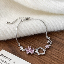 (Style 109) Rose Gold Adjustable Slider Bracelet, Red Enamel & Hollow Four Leaf Clover Charms with Clear Zircon Accents