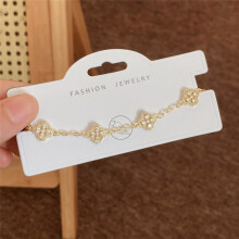 (Style 61) Rose Gold Adjustable Slider Bracelet, Red Enamel & Hollow Four Leaf Clover Charms with Clear Zircon Accents