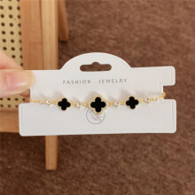 (Style 66) Rose Gold Adjustable Slider Bracelet, Red Enamel & Hollow Four Leaf Clover Charms with Clear Zircon Accents