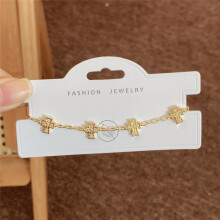 (Style 97) Rose Gold Adjustable Slider Bracelet, Red Enamel & Hollow Four Leaf Clover Charms with Clear Zircon Accents