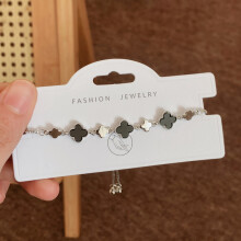 (Style 83) Rose Gold Adjustable Slider Bracelet, Red Enamel & Hollow Four Leaf Clover Charms with Clear Zircon Accents