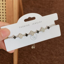 (Style 53) Rose Gold Adjustable Slider Bracelet, Red Enamel & Hollow Four Leaf Clover Charms with Clear Zircon Accents