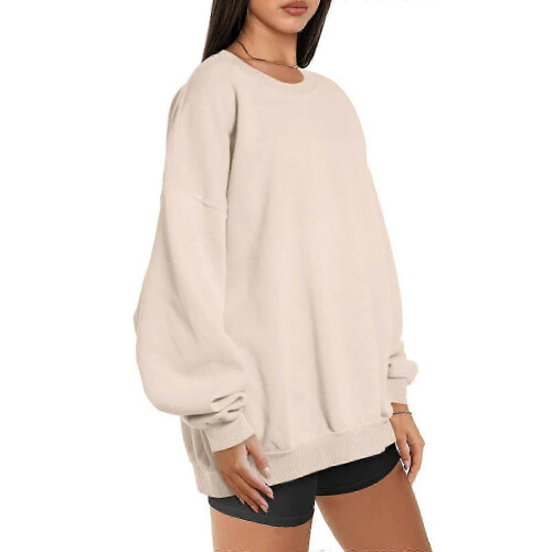 Womens Fall Winter Oversized Long Sleeve Crewneck Sweatshirt Simple Solid Color Drop Shoulder Casual Pullover Top in Gray L