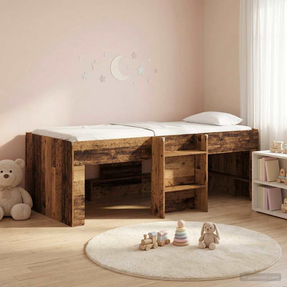 Vidaxl Kids'high Bed Frame 2 Pcs Old Wood 90 X 190 Cm Engineered Wood
