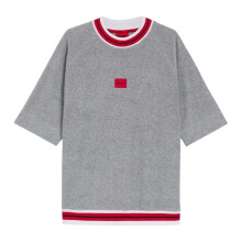 (M, Grey) Hugo Boss Mens Contrast Trim Relaxed Fit Short-Sleeved Sweatshirt