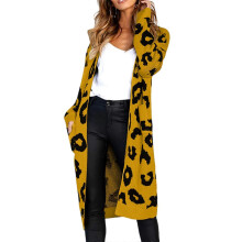 (S, Yellow) Oversized Women's Leopard Print Cardigan with Front Opening Red S