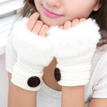 (White) Women Winter Faux Fur Wrist Fingerless Gloves Arm Warmer Mittens