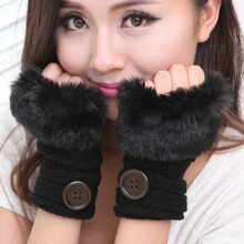 (Black) Women Winter Faux Fur Wrist Fingerless Gloves Arm Warmer Mittens