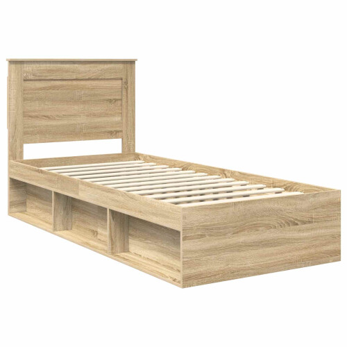 VidaXL vidaXL Bed Frame with Headboard Sonoma Oak 75 x 190 cm Solid Pine Wood 2