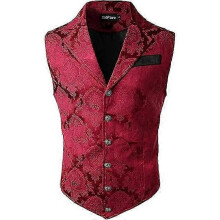(XL, red) Mens Victorian Suit Vest Steampunk Gothic Waistcoat-Good